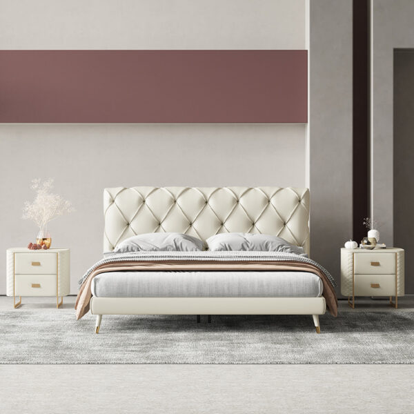 Italian light luxury white leather grab pleat pull-up bed
