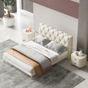 Italian Light Luxury White Leather Grab Pleat Pull-up Bed