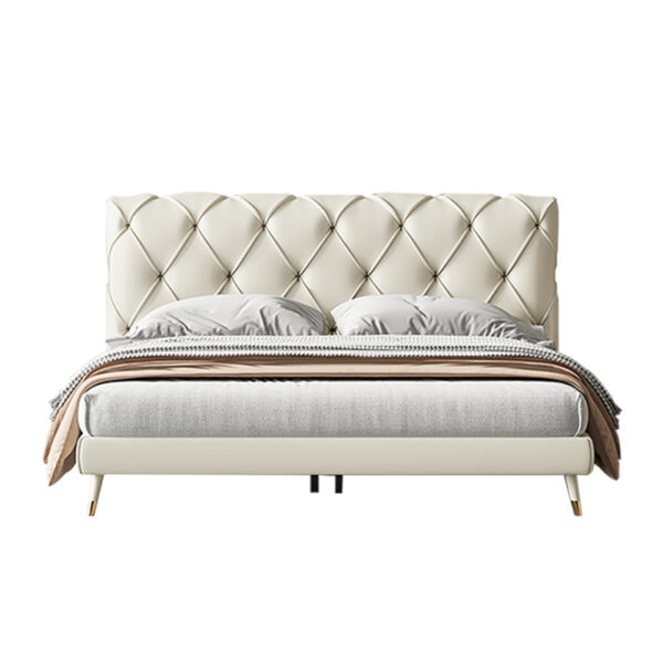 Italian light luxury white leather grab pleat pull-up bed