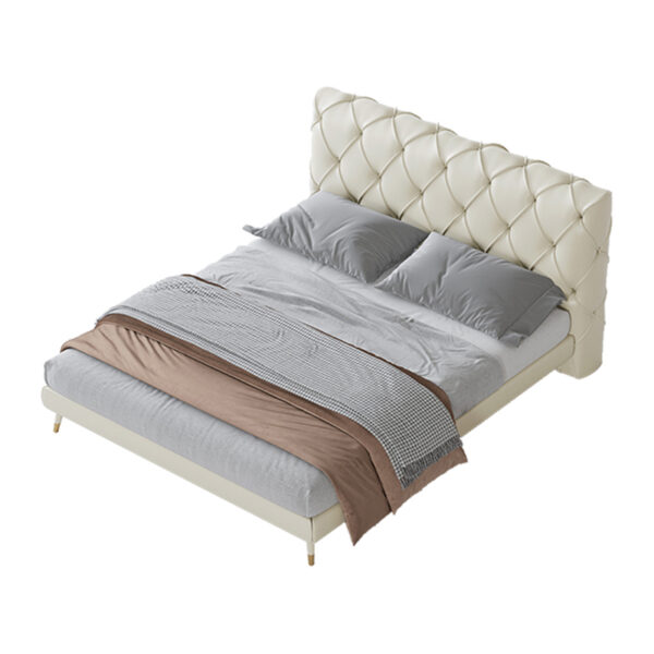 Italian light luxury white leather grab pleat pull-up bed