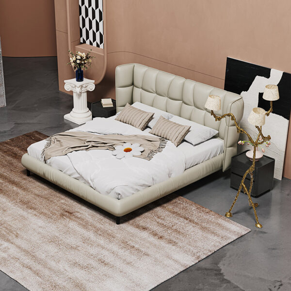Italian minimalist leather bed modern simple master bedroom