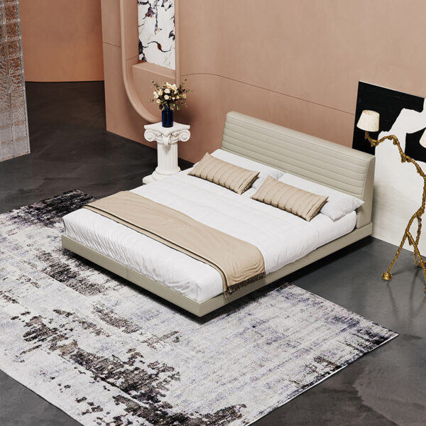 Modern simple white leather home double bed