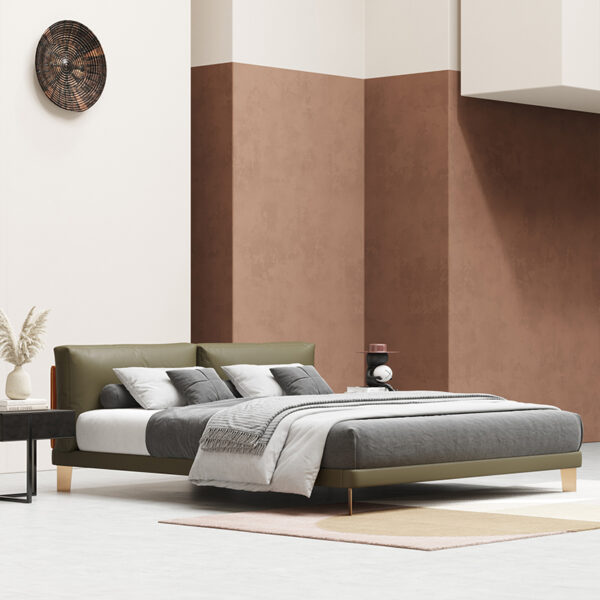 Italian style simple modern leather double bed
