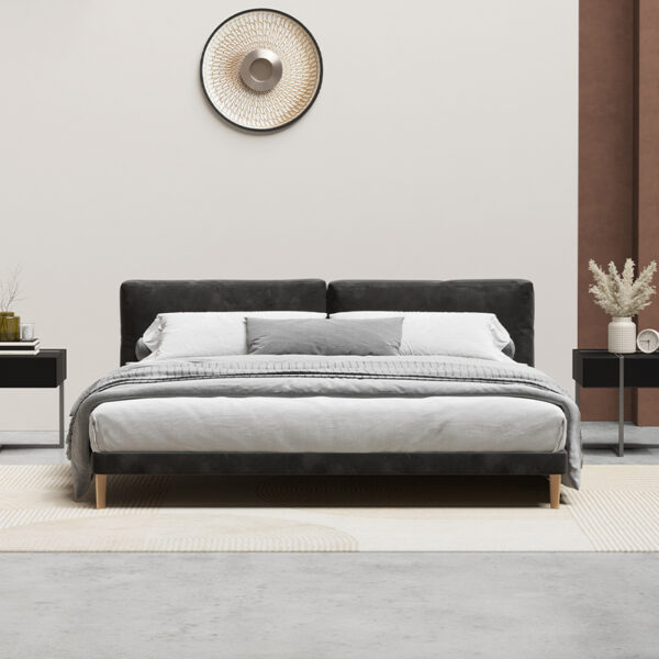 Modern simple fabric velvet black queen bed