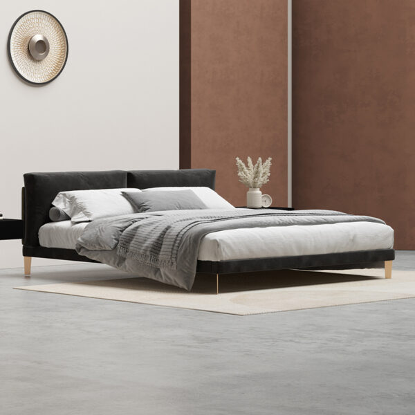 Modern simple fabric velvet black queen bed