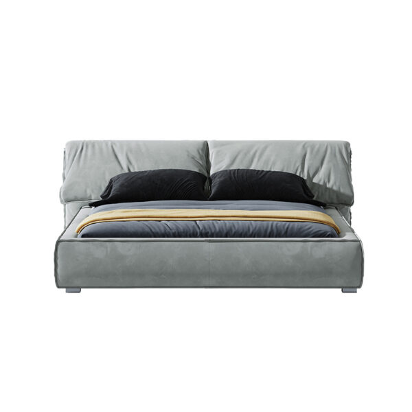 Modern simple solid wood frame full leather double bed