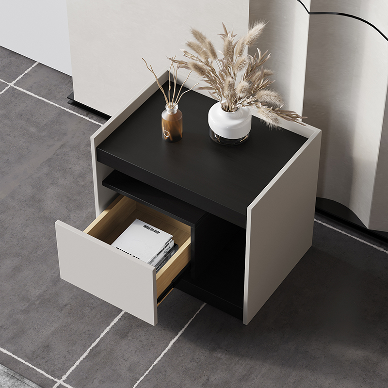 Modern simple nightstand with light luxury black and white