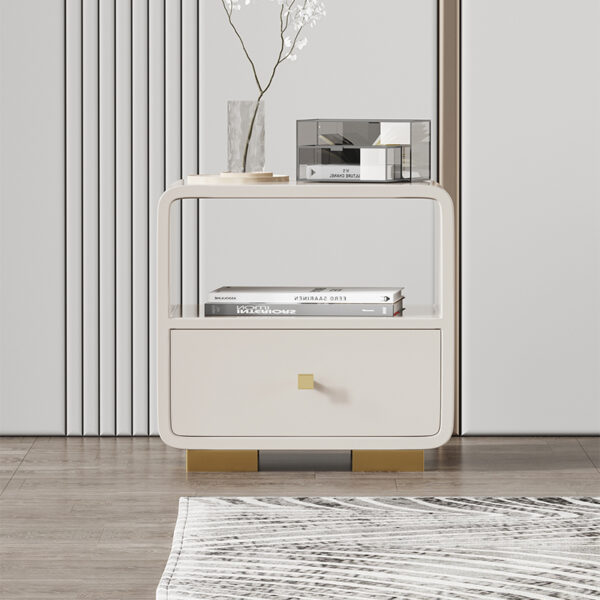 Modern simple white with gold hardware bedside table