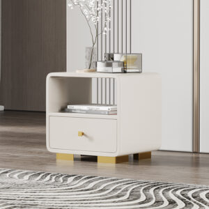 Modern Simple White With Gold Hardware Bedside Table