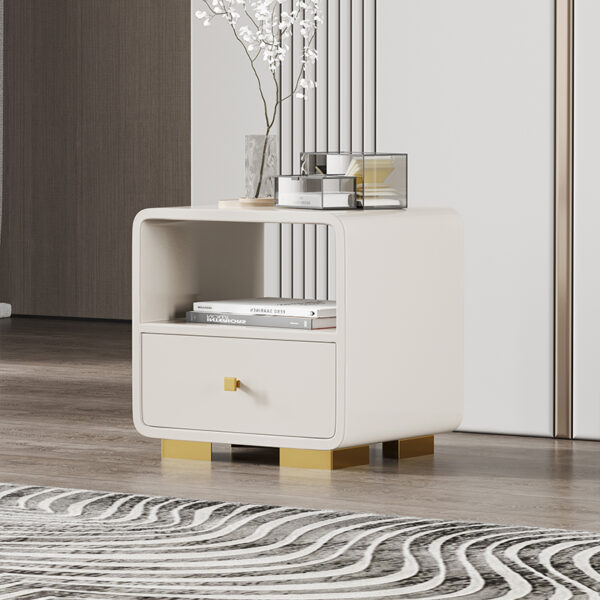 Modern simple white with gold hardware bedside table