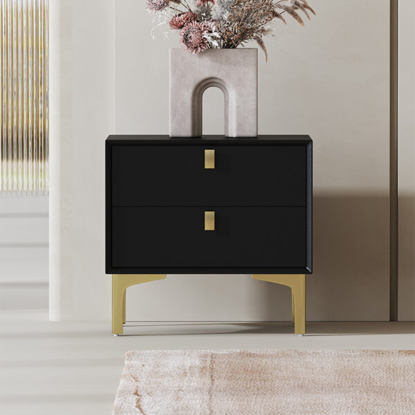 Pure solid wood black gold color superior sense bedside table