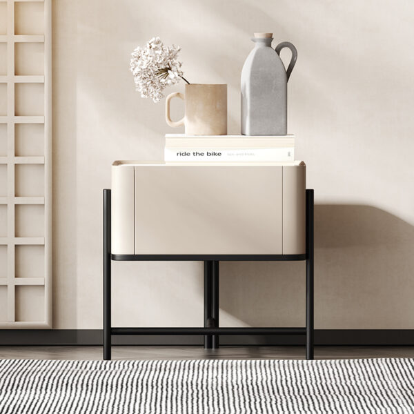 Italian minimalist white rock panel bedside table