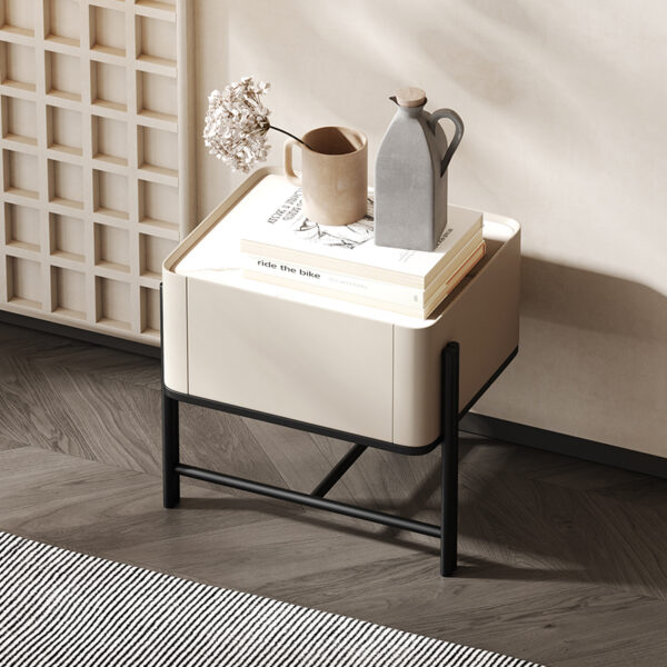 Italian minimalist white rock panel bedside table