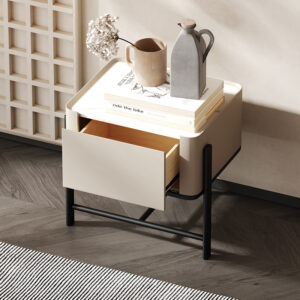 Italian Minimalist White Rock Panel Bedside Table