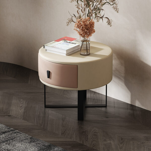 Minimalist round solid wood bedside table modern