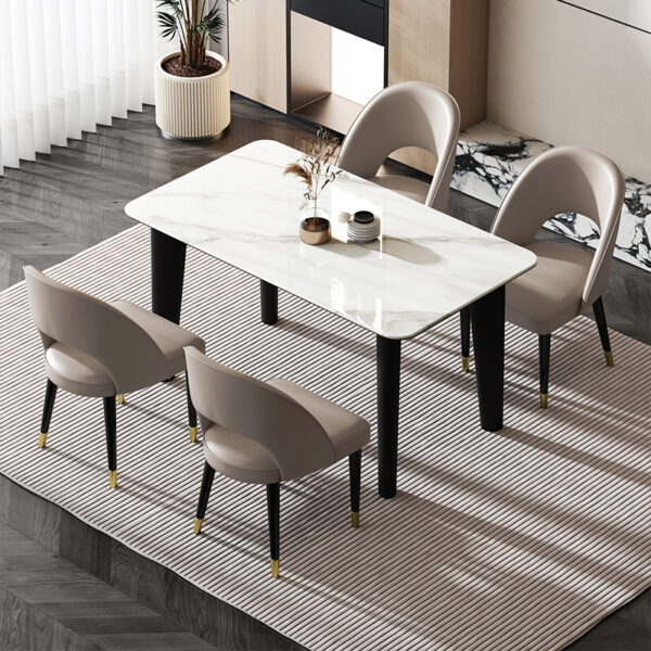 "Nordic simple dining room with armrests high back chairs "