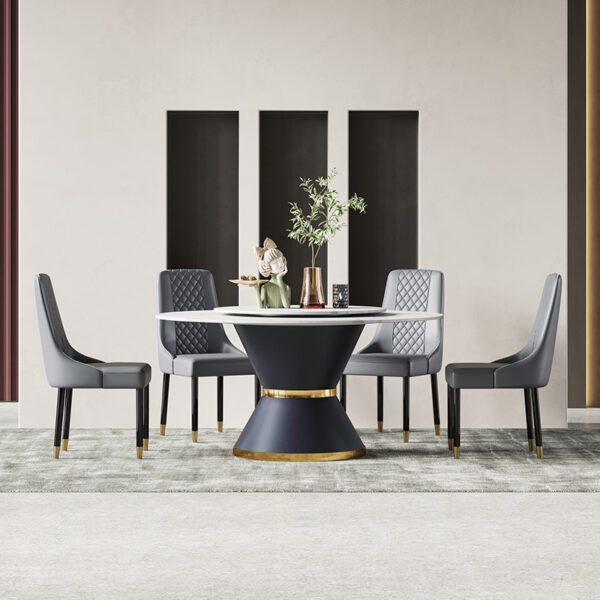 Round White Marble Dining Table With Iron Circular Base