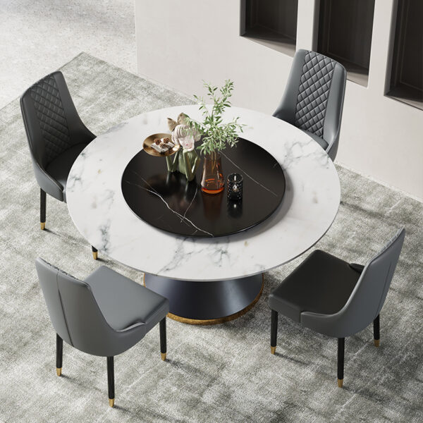 Round White Marble Dining Table With Iron Circular Base