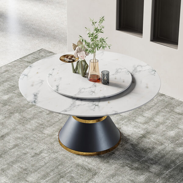 Round White Marble Dining Table With Iron Circular Base
