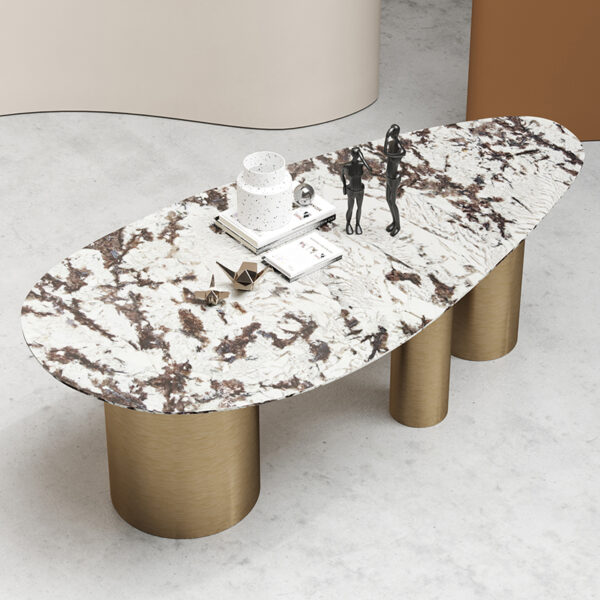 Natural Marble Dining Table Gold Cylindrical Design Table Corner