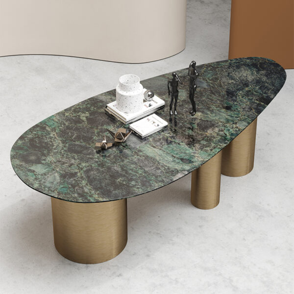 Natural Marble Dining Table Gold Cylindrical Design Table Corner