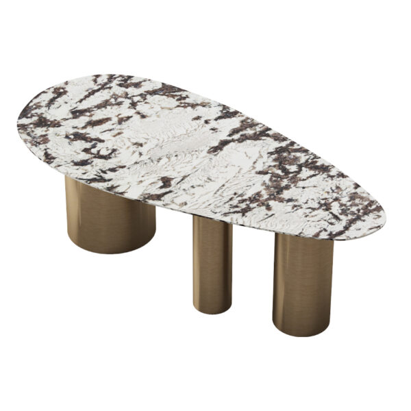 Natural Marble Dining Table Gold Cylindrical Design Table Corner