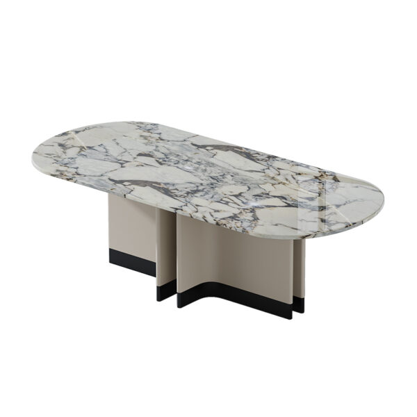 Natural Marble Dining Table With Long White Round Table