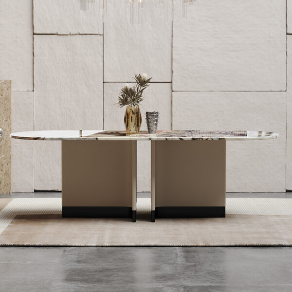Natural Marble Dining Table With Long White Round Table