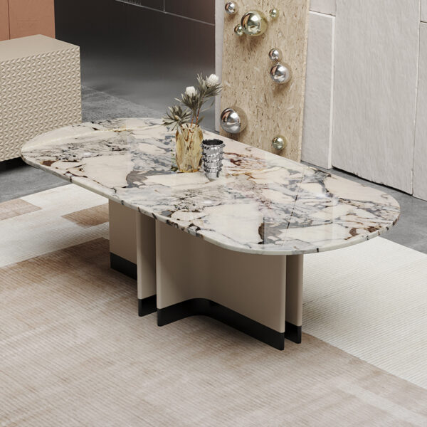 Natural Marble Dining Table With Long White Round Table