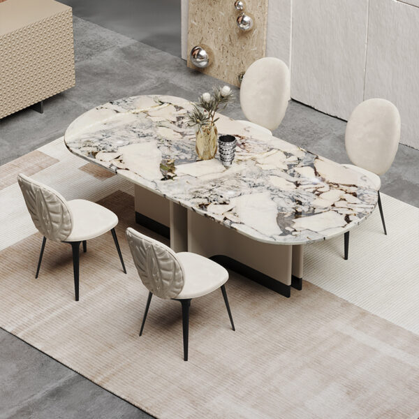 Natural Marble Dining Table With Long White Round Table