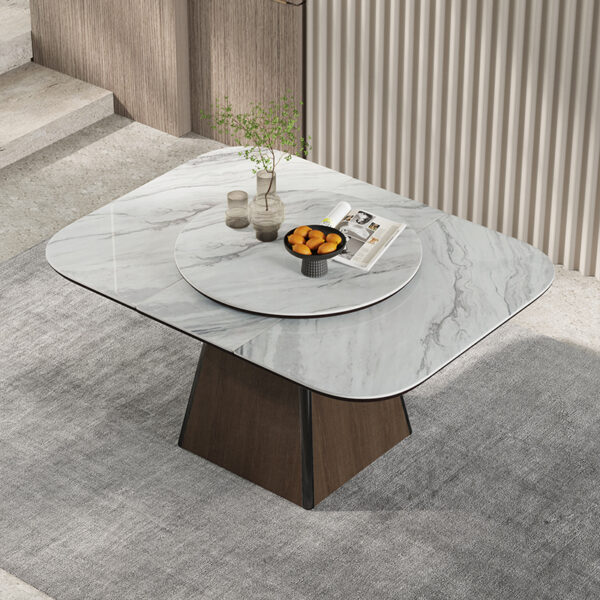 The rectangular white rock plate dining table is modern and simple