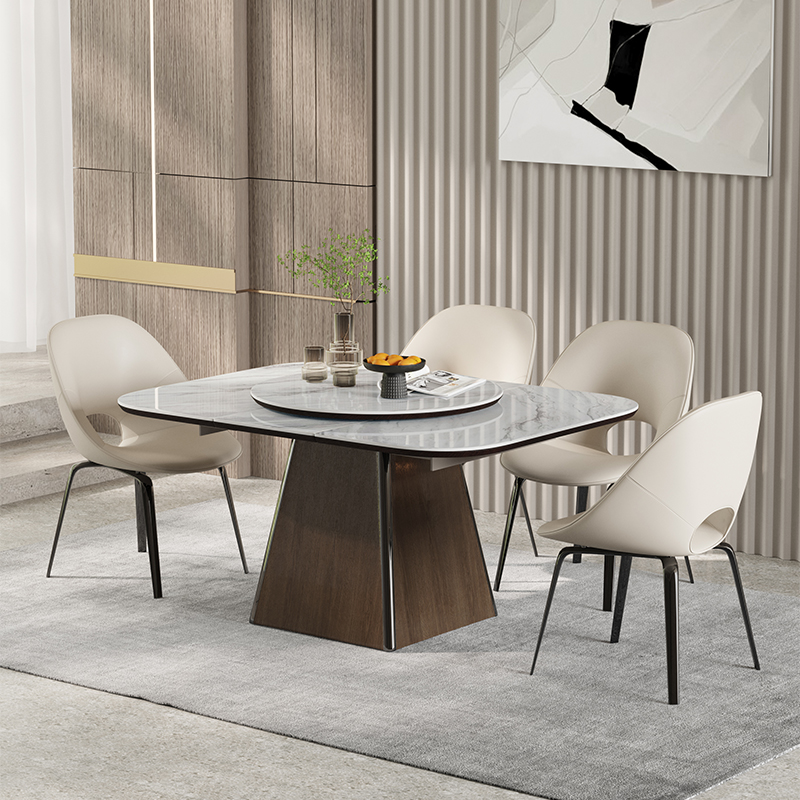 The rectangular white rock plate dining table is modern and simple