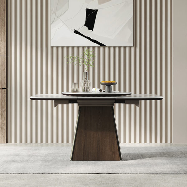 The rectangular white rock plate dining table is modern and simple