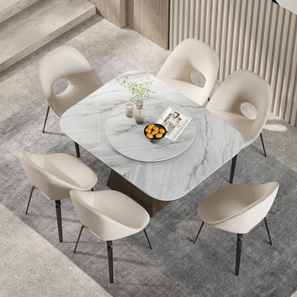 The rectangular white rock plate dining table is modern and simple