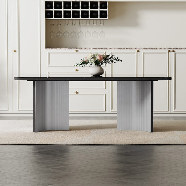 Black Deluxe Rectangular Dining Table For Six Families