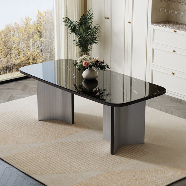 Black Deluxe Rectangular Dining Table For Six Families