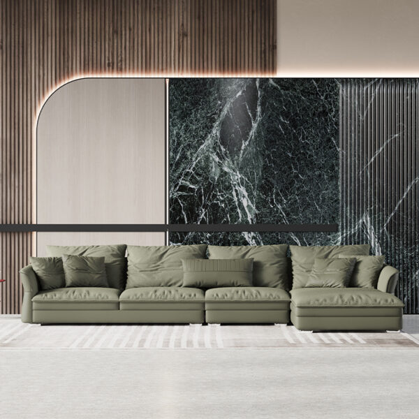 Modern Minimalist Large Flat Wide Seat Suede Sofa