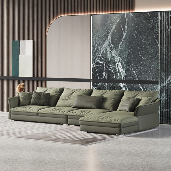 Modern Minimalist Large Flat Wide Seat Suede Sofa