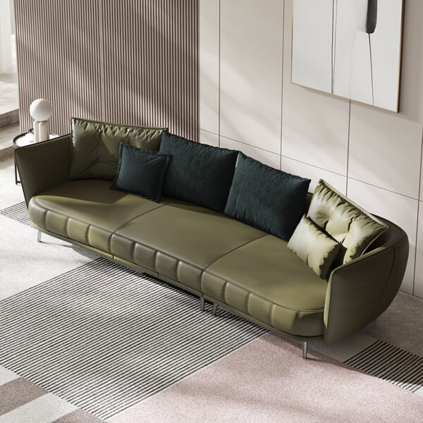 American Light Luxury Arc Green Piano Keys Leather Sofa