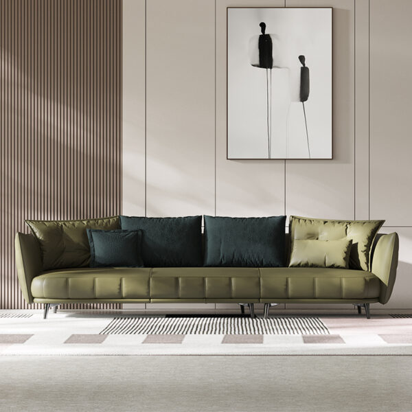 American Light Luxury Arc Green Piano Keys Leather Sofa