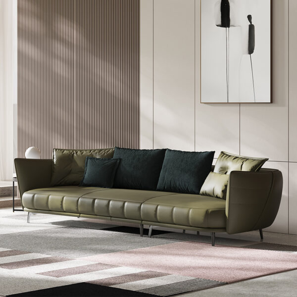 American Light Luxury Arc Green Piano Keys Leather Sofa