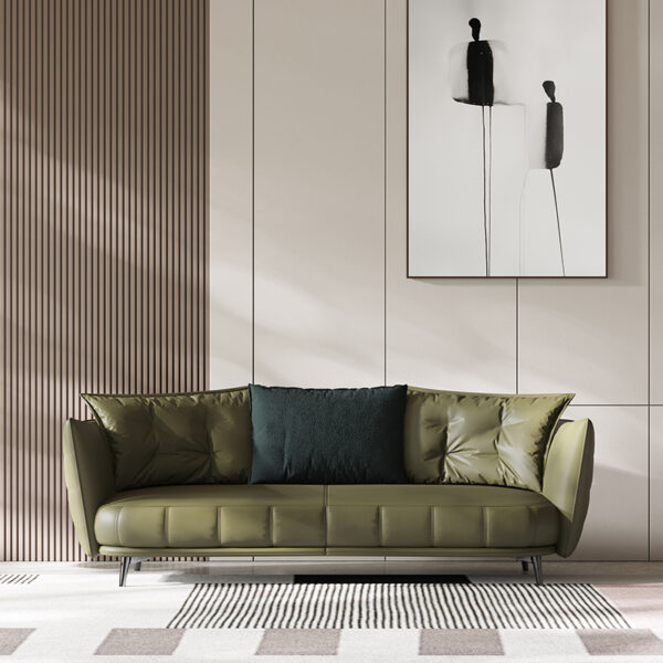 American Light Luxury Arc Green Piano Keys Leather Sofa