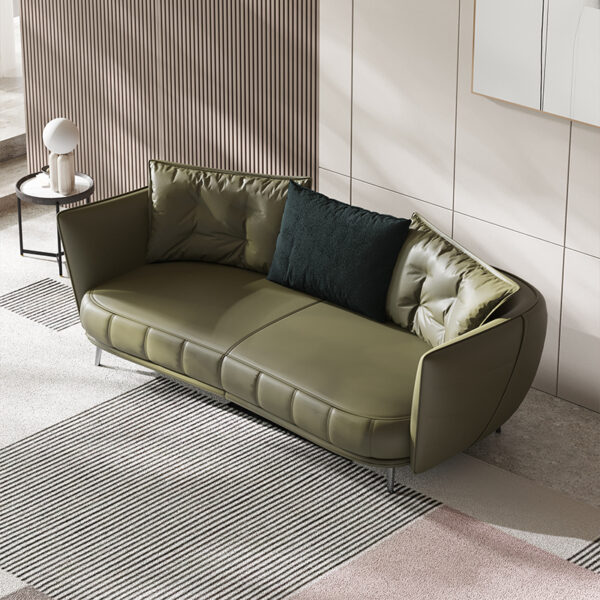American Light Luxury Arc Green Piano Keys Leather Sofa