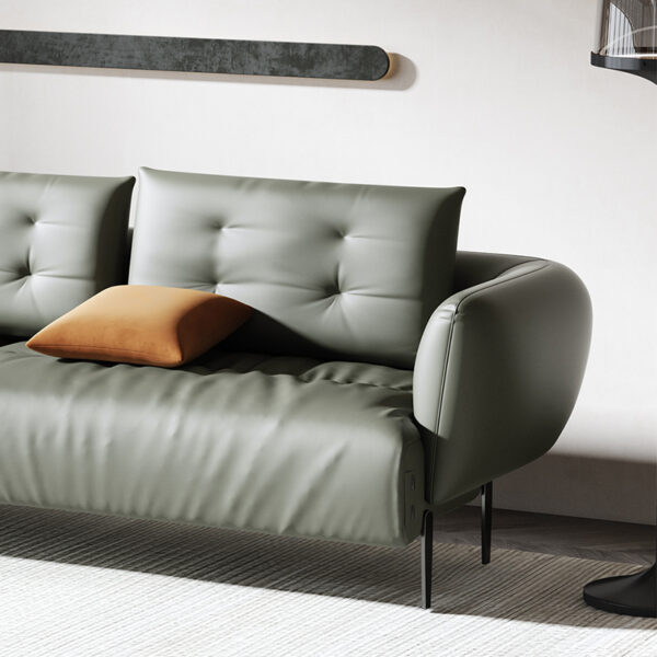 Italian Minimalist Green High-grade Leather Three-seat Sofa