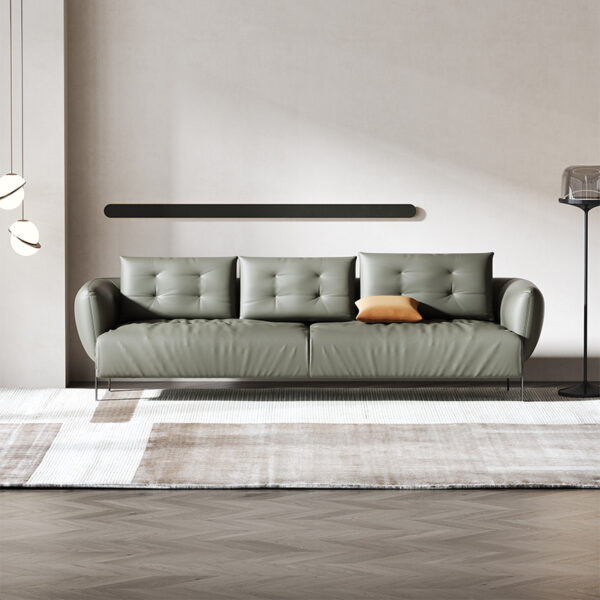 Italian Minimalist Green High-grade Leather Three-seat Sofa