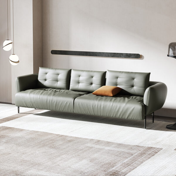Italian Minimalist Green High-grade Leather Three-seat Sofa