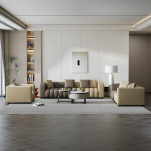 American Light Luxury Piano Keys Living Room Leather Sofa