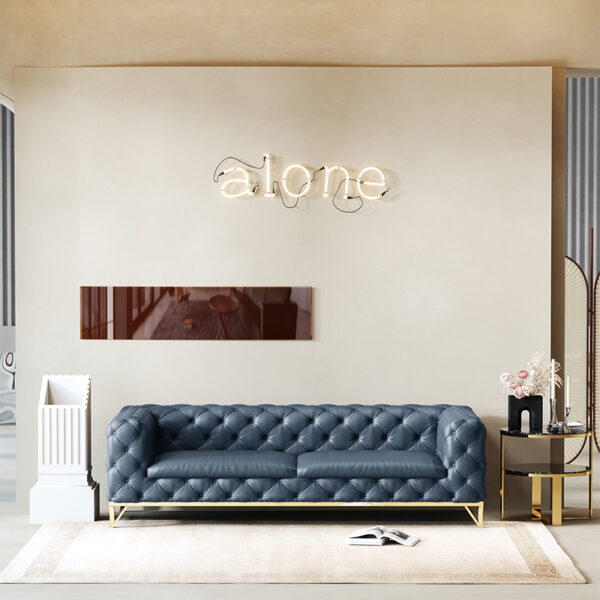 American Light Luxury Plated Titanium Gold Leather Art Buckle Sofa