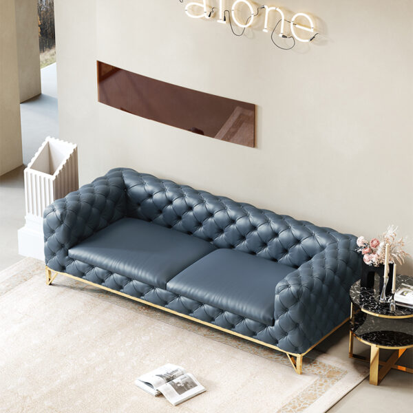 American Light Luxury Plated Titanium Gold Leather Art Buckle Sofa