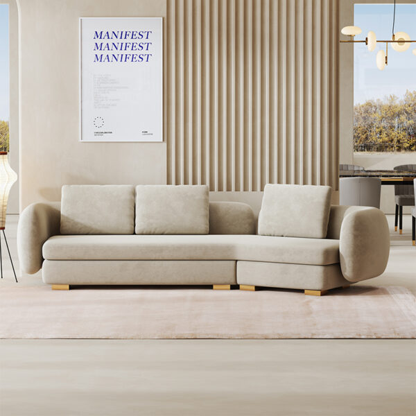 Italian Minimalist Corner Velvet Fabric Sofa